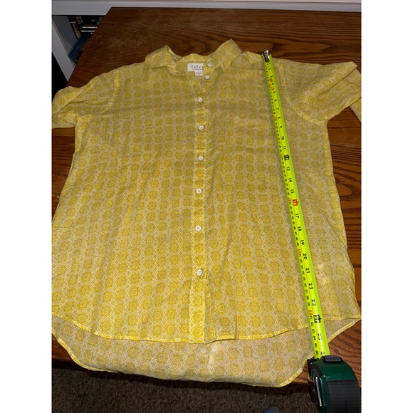 Velvet by Graham & Spencer Yellow Medallion Print Cotton Button Down Shirt M - Picture 7 of 9